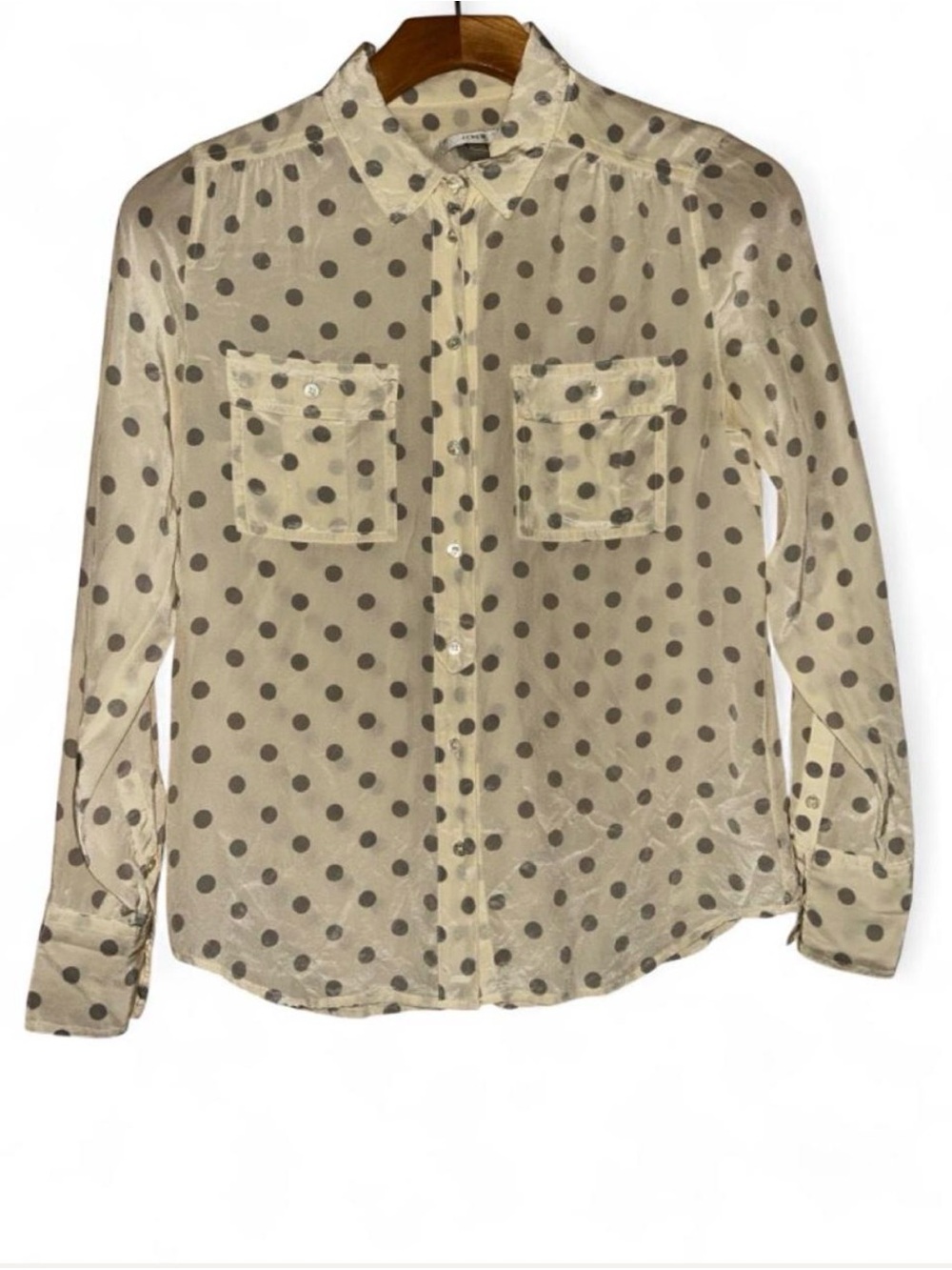 J.Crew cream & gray polka dot silk button-up blouse #preppy #classic